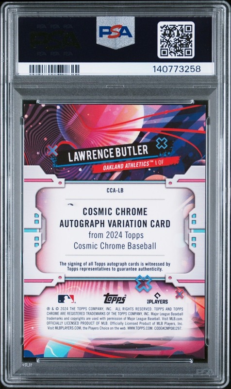 2024 Topps Cosmic Chrome Lawrence Butler /50 RC PSA 9 Gold Interstellar Auto view 2