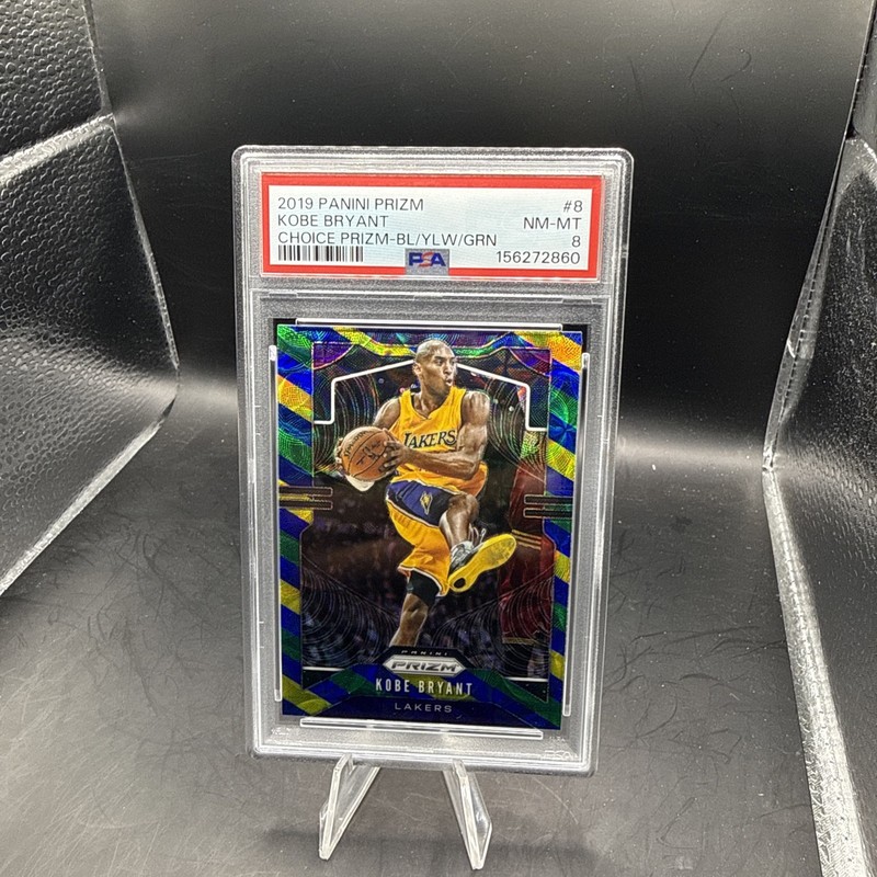 2019-20 Panini Prizm Kobe Bryant #8 PSA 8 Blue Yellow And Green Choice Prizm