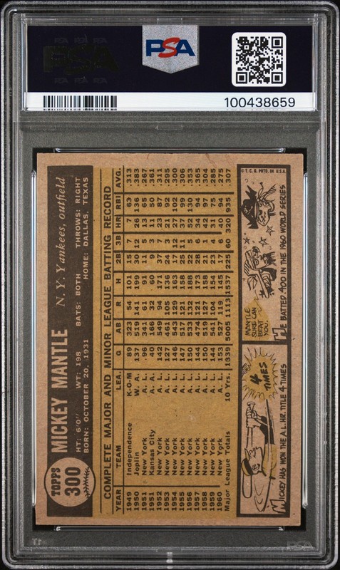1961 TOPPS #300 MICKEY MANTLE PSA 6 view 2