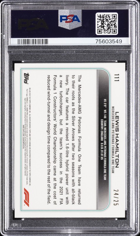 2022 TOPPS CHROME FORMULA 1 SAPPHIRE EDITION ORANGE LEWIS HAMILTON 24/25 PSA 10 view 2