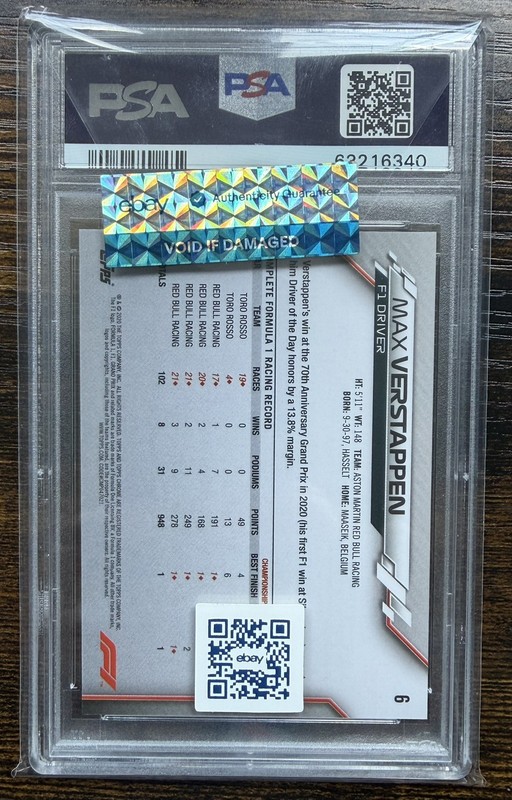 2020 Topps Chrome Formula 1 Sapphire Max Verstappen RC #6 PSA 10 Red Bull  view 2