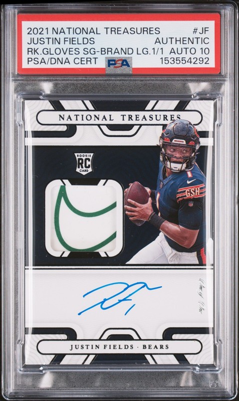 2021 NATIONAL TREASURES LOGO JUSTIN FIELDS ROOKIE RC 1/1 PSA AUTH DNA AUTO 10