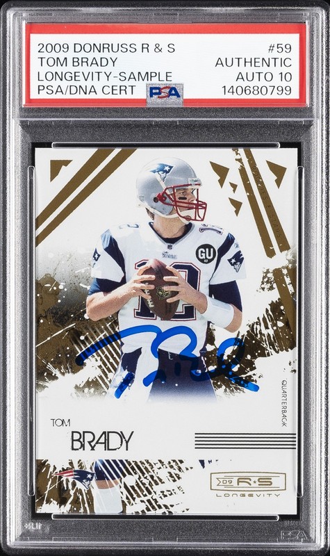 2009 DONRUSS ROOKIES & STARS LONGEVITY-SAMPLE TOM BRADY PSA AUTHENTIC AUTO 10