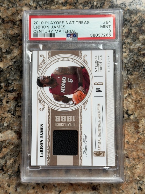 LEBRON JAMES 2010 NATIONAL TREASURES CENTURY MATERIAL GAME WORN PATCH #/99 PSA 9