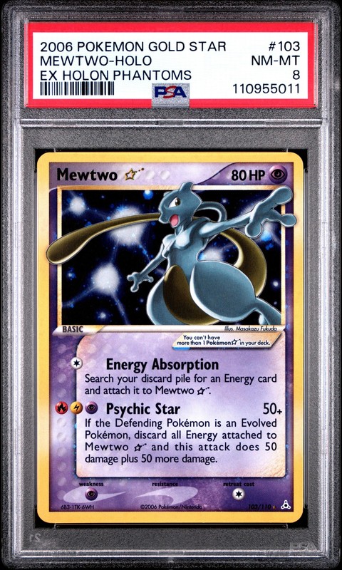 2006 POKEMON EX HOLON PHANTOMS GOLD STAR #103 MEWTWO-HOLO PSA 8