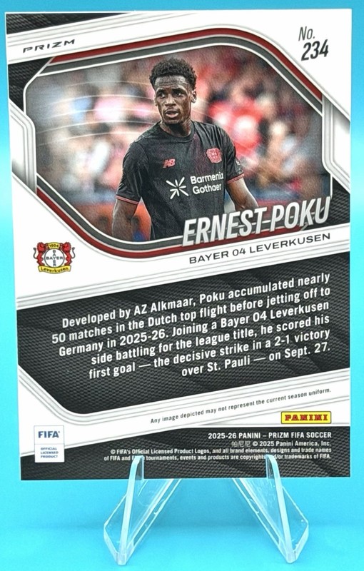 2025-26 Prizm FIFA Ernest Poku Silver Mosaic Prizm RC #234 Bayern Rookie view 2