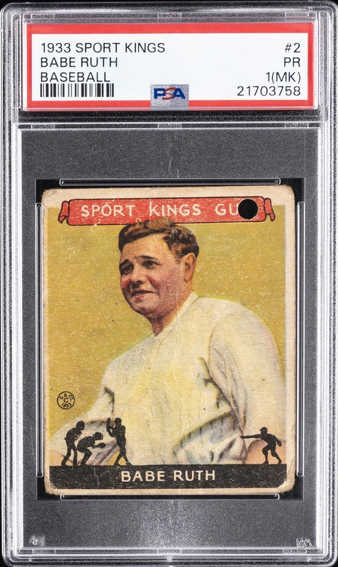 1933 SPORT KINGS BASEBALL #2 BABE RUTH PSA 1 MK