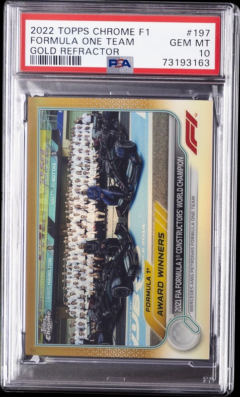 2022 TOPPS CHROME FORMULA 1 GOLD REFRACTOR #197 FORMULA ONE TEAM 12/50 PSA 10 view 1