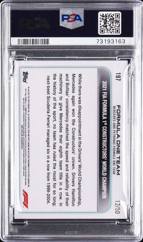 2022 TOPPS CHROME FORMULA 1 GOLD REFRACTOR #197 FORMULA ONE TEAM 12/50 PSA 10 view 2