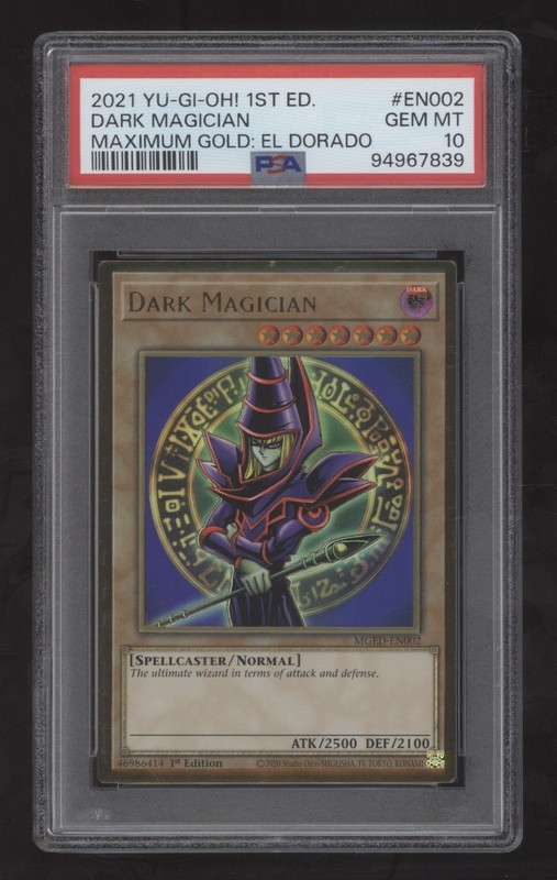2021 YuGiOh Maximum El Dorado 1st MGED-EN002 Dark Magician PREM GOLD RARE PSA 10