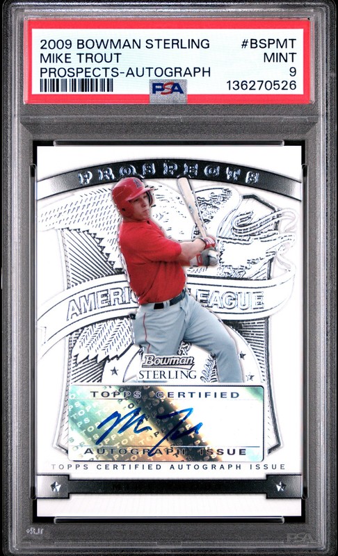 2009 BOWMAN STERLING PROSPECTS AUTO #BSPMT MIKE TROUT PSA 9 view 1