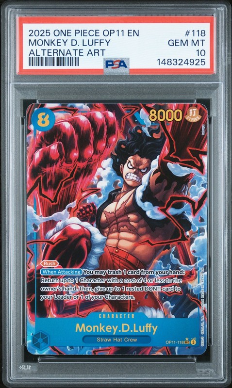 2025 ONE PIECE OP11-A FIST OF DIVINE SPEED ALTERNATE ART MONKEY D. LUFFY PSA 10