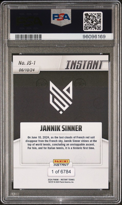 2024 PANINI INSTANT JANNIK SINNER #JS1 JANNIK SINNER PSA 10 view 2