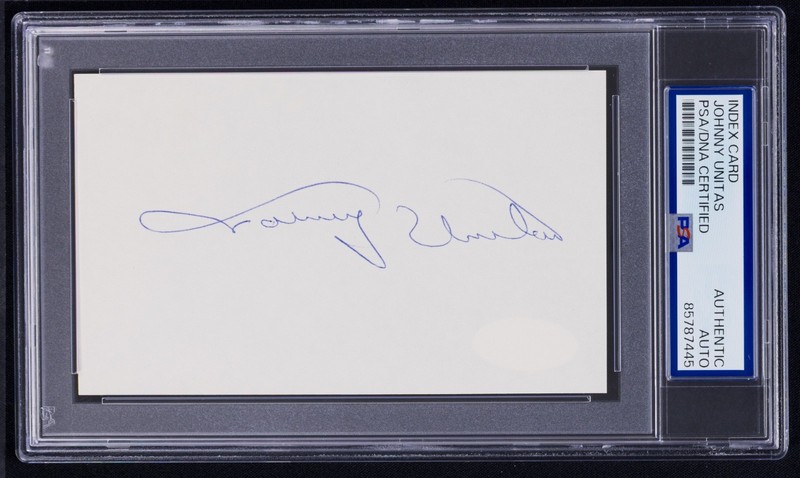 Johnny Unitas Signed Index Card (PSA & JSA) HOF Baltimore Colts Auto