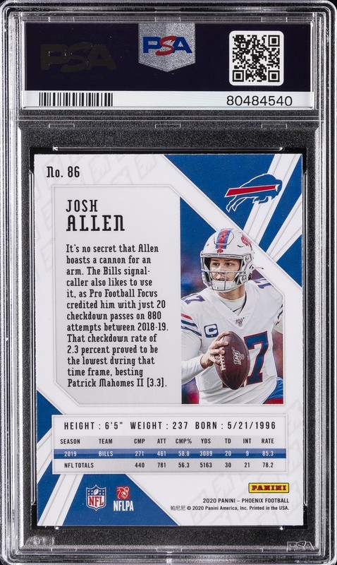 2020 PANINI PHOENIX FIRE BURST #86 JOSH ALLEN PSA 10 view 2