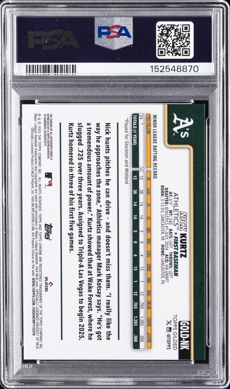 TOPPS GILDED COLLECTION TOPPS CHROME CAST IN GOLD AUTOS NICK KURTZ 37/199 PSA 10 view 2