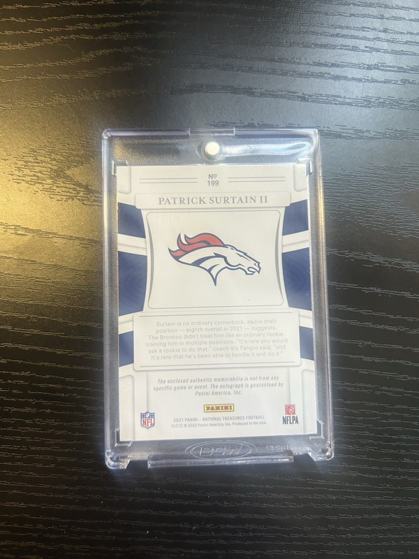 Patrick Surtain II Panini National Treasures Rookie 40/49 RPA Patch Auto DAMAGE view 2