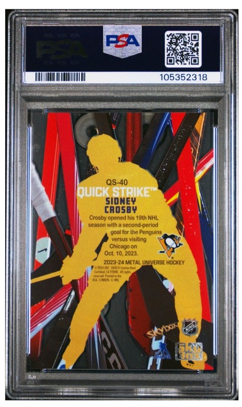 Sidney Crosby 2023-24 UD Skybox Metal Universe Quick Strike PSA 10 Pop 1 Acetate view 2