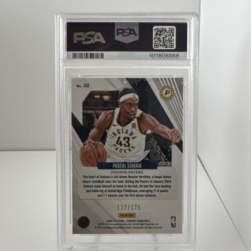Panini 2023-24 Phoenix Pascal Siakam #30 Yellow Ice /175 PSA 10, POP 1 -Pacers view 2