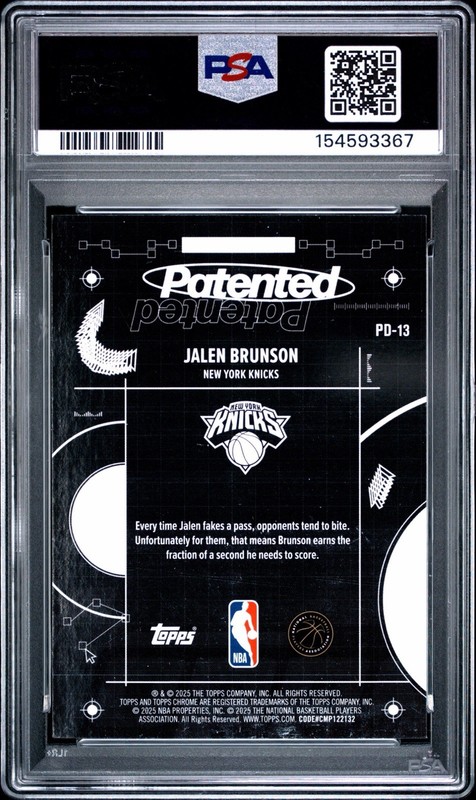 2025-26 Topps Chrome Jalen Brunson Patented SSP #PD-13 Knicks PSA 10 GEM MINT view 2