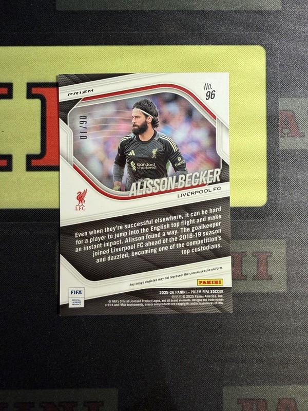 2025-26 Panini Prizm FIFA Liverpool Alisson Becker Gold /10 view 2