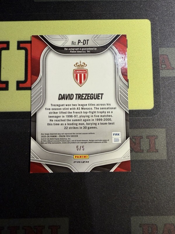 2025-26 Panini Prizm FIFA AS Monaco David Trezeguet Gold Auto /5 view 2
