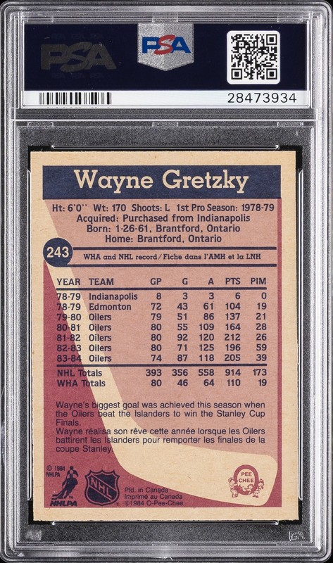 1984 O-PEE-CHEE #243 WAYNE GRETZKY PSA 9 view 2