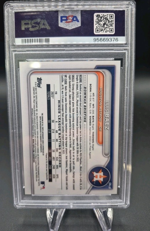 2024 Bowman Chrome Luis Baez 1ST Speckle Refractor Auto/299 PSA 10  view 2