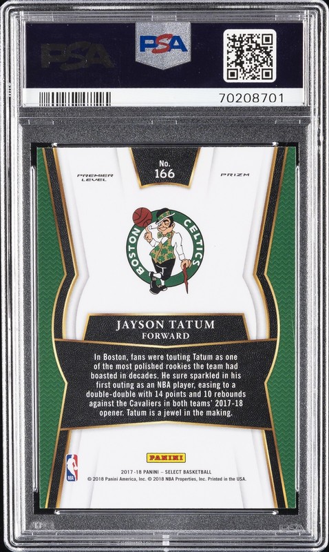 2017 PANINI SELECT SILVER PRIZM #166 JAYSON TATUM PSA 9 view 2