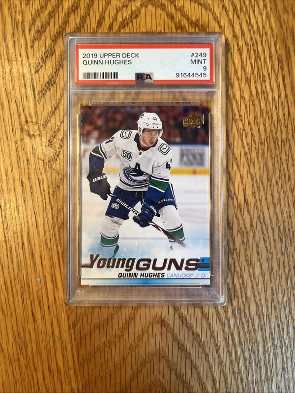 2019 Upper Deck Quinn Hughes Young Guns PSA 9 view 1