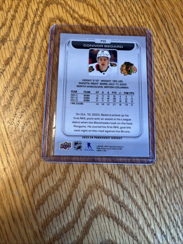 Connor Bedard Parkhurst Rookie Upper Deck view 2