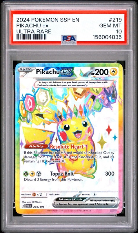Pokemon 2024 Pokemon Ssp En-Surging Sparks #219 Pikachu Ex Ultra Rare PSA 10