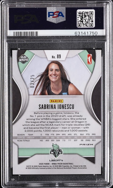 2020 PANINI PRIZM WNBA MOJO PRIZM #89 SABRINA IONESCU #/25 PSA 9 view 2