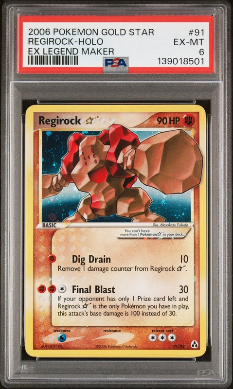 2006 POKEMON EX LEGEND MAKER GOLD STAR #91 REGIROCK-HOLO PSA 6
