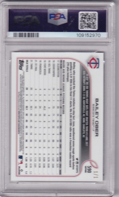Bailey Ober 2022 Topps Chrome Sapphire Superfractor 1/1 PSA 10 Twins view 2