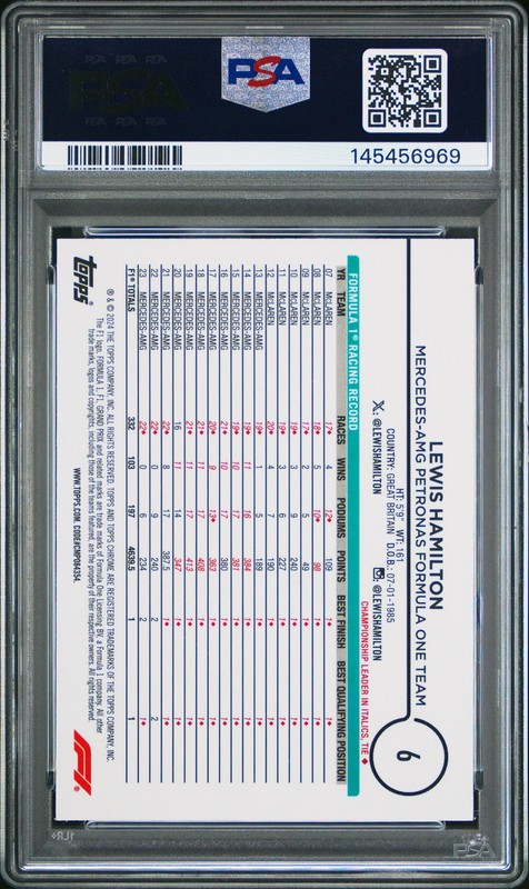 2024 TOPPS CHROME FORMULA 1 LOGOFRACTOR EDITION #6 LEWIS HAMILTON PSA 9 view 2
