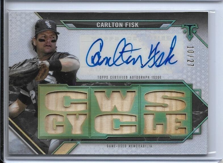 2021 TRIPLE THREADS CARLTON FISK GAME BAT SIGNED AUTO #D/27 CHICAGO WHITE SOX view 1