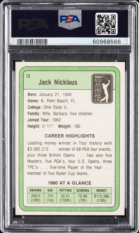 1981 DONRUSS GOLF #13 JACK NICKLAUS PSA 9 view 2