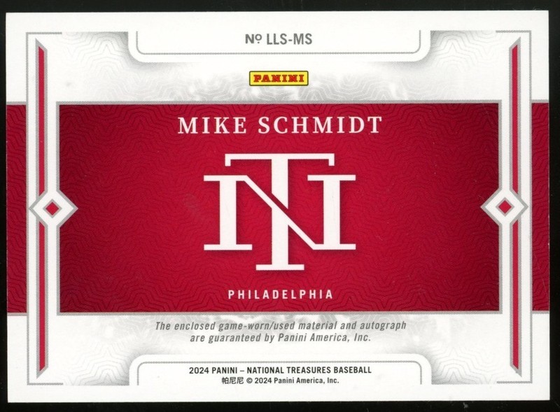 2024 Panini National Treasures Mike Schmidt Game Used Bat Auto Signature 1/1 view 2