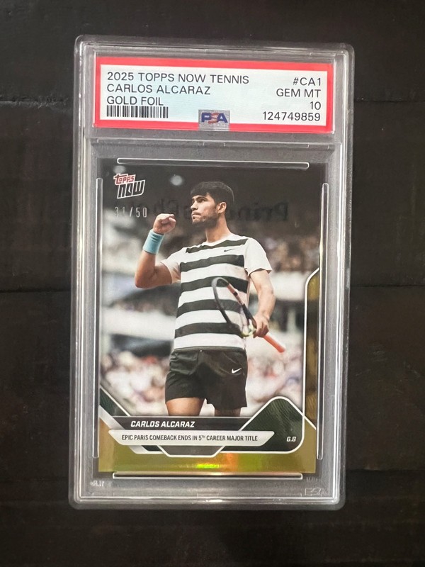 2025 Topps Now Tennis Carlos Alcaraz Paris Comeback Gold Foil 31/50 PSA 10 #CA1