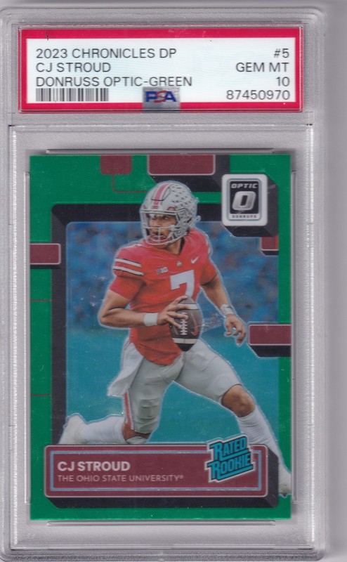 CJ Stroud 2023 Panini Chronicles Draft Optic Rated Rookie Green Prizm #5 PSA 10 view 1