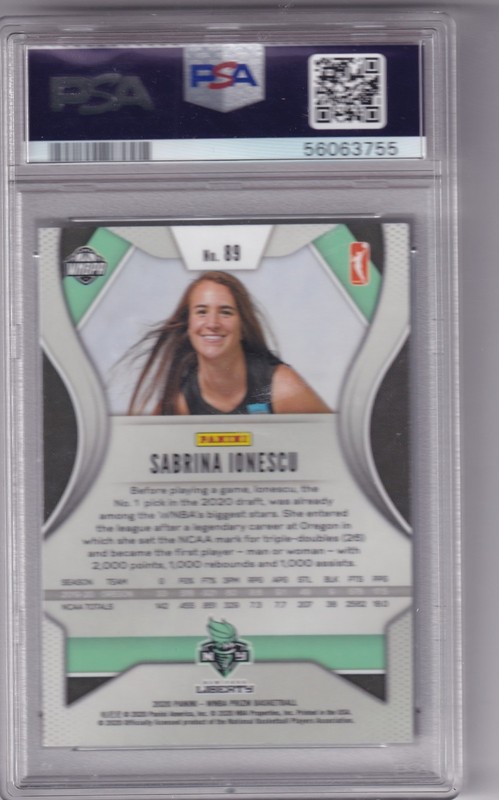 Sabrina Ionescu 2020 Panini WNBA Prizm Base RC #89 PSA 10 view 2