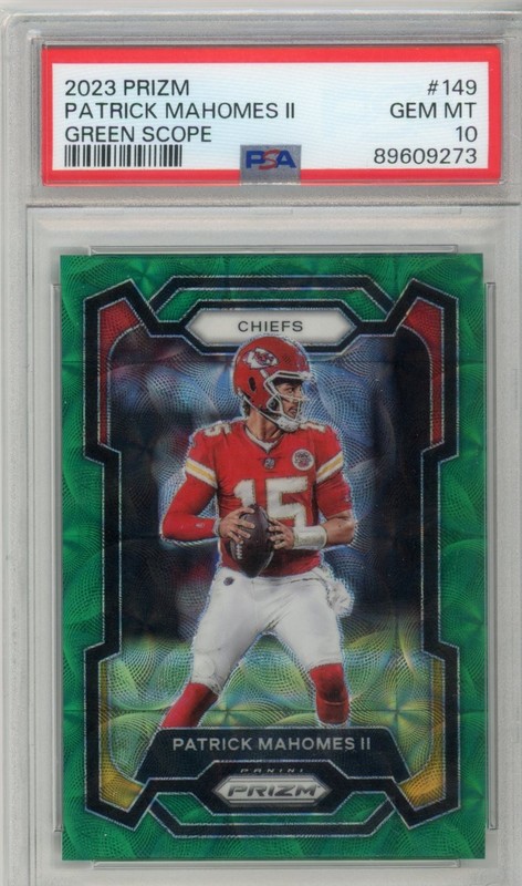 PSA 10 2023 Panini Prizm PATRICK MAHOMES II GREEN SCOPE /75