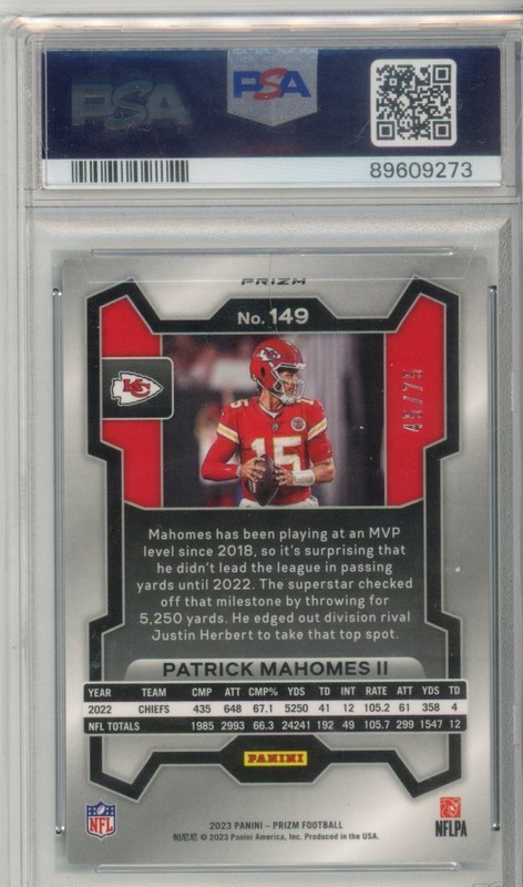 PSA 10 2023 Panini Prizm PATRICK MAHOMES II GREEN SCOPE /75 view 2