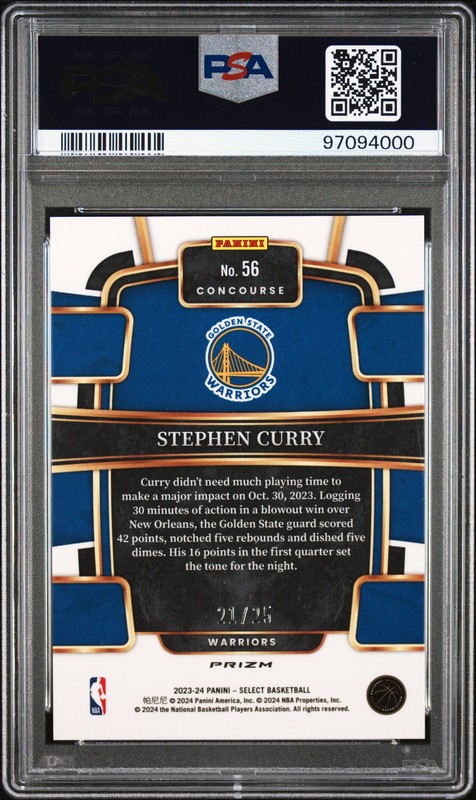 2023 PANINI SELECT BLUE DISCO #56 STEPHEN CURRY 21/25 PSA 10 view 2