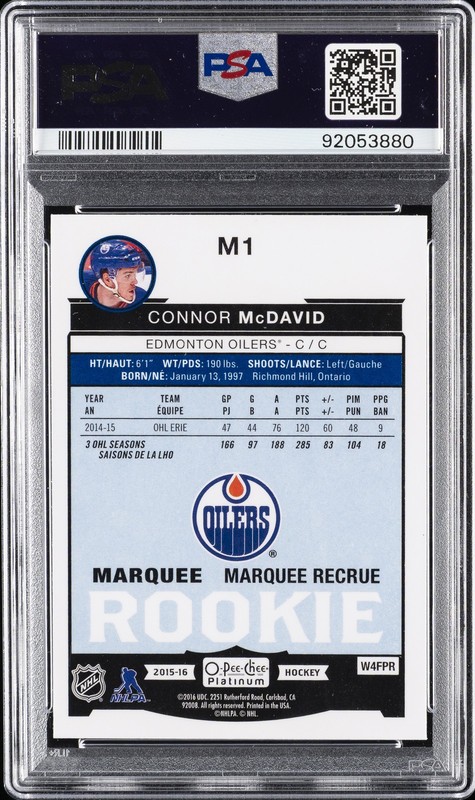 2015 O-PEE-CHEE PLATINUM MARQUEE ROOKIES #M1 CONNOR MCDAVID PSA 9 view 2