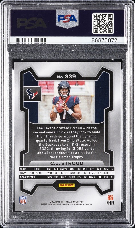 2023 PANINI PRIZM #339 CJ STROUD PSA 10 view 2