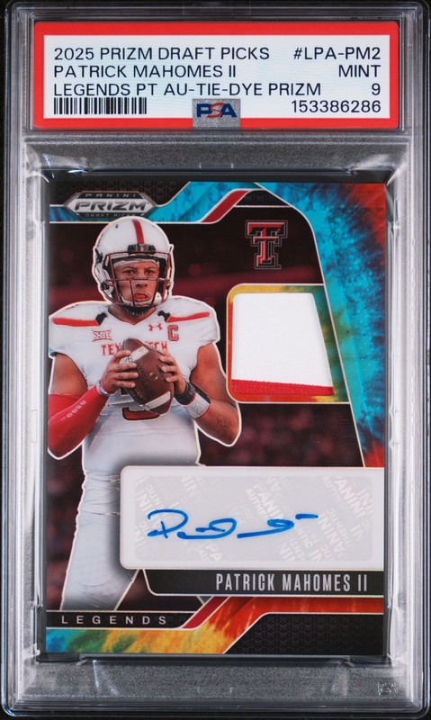 2025 PANINI PRIZM DRAFT PICKS LEGENDS PATCH AUTOS PATRICK MAHOMES II 19/25 PSA 9