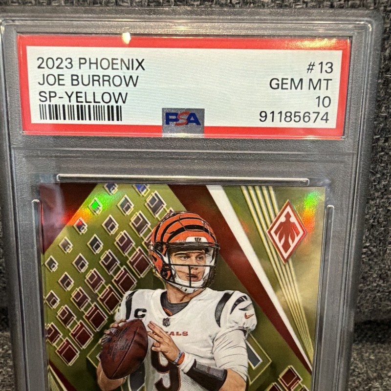 2023 Panini Phoenix SP Yellow #13 Joe Burrow Cincinnati Bengals 37/50 PSA 10 view 2