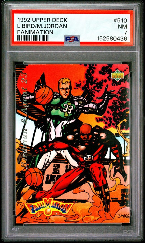 1992 UD FANIMATION #510 LARRY BIRD/MICHAEL JORDAN PSA 7